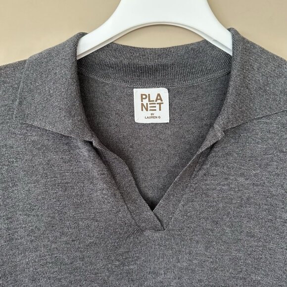 Planet by Lauren G Artsy Top One Size Pima Cotton Gray Side Cut Out Earthy - Picture 5 of 8